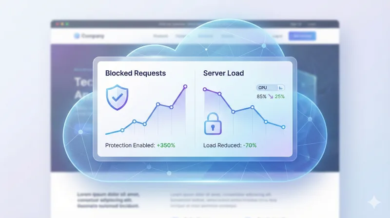 Cloud-based website security shield protecting a site from DDoS and bot attacks