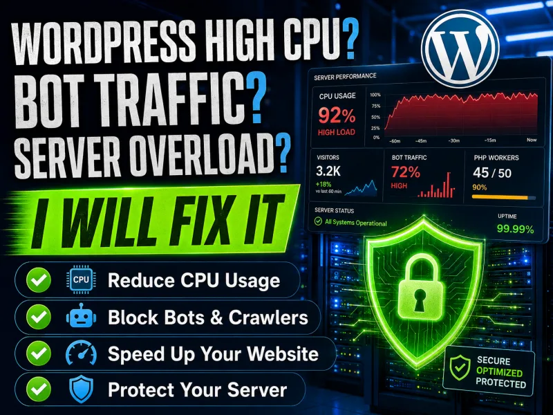 WordPress high CPU usage and bot traffic optimization service