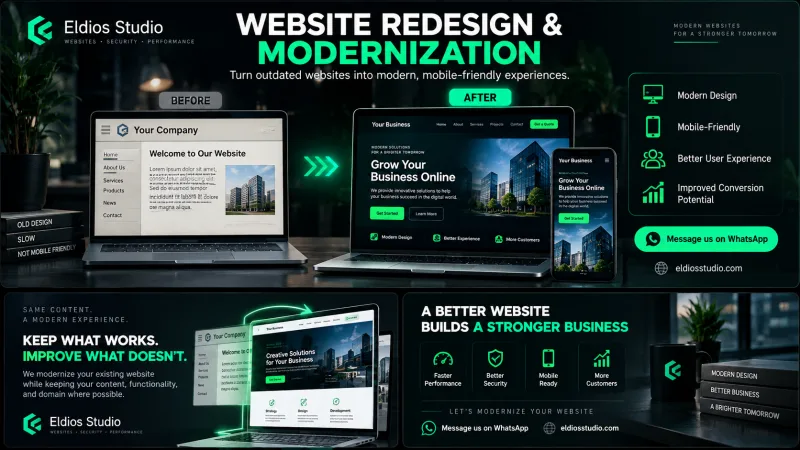 Website redesign and modernization before-and-after example by Eldios Studio