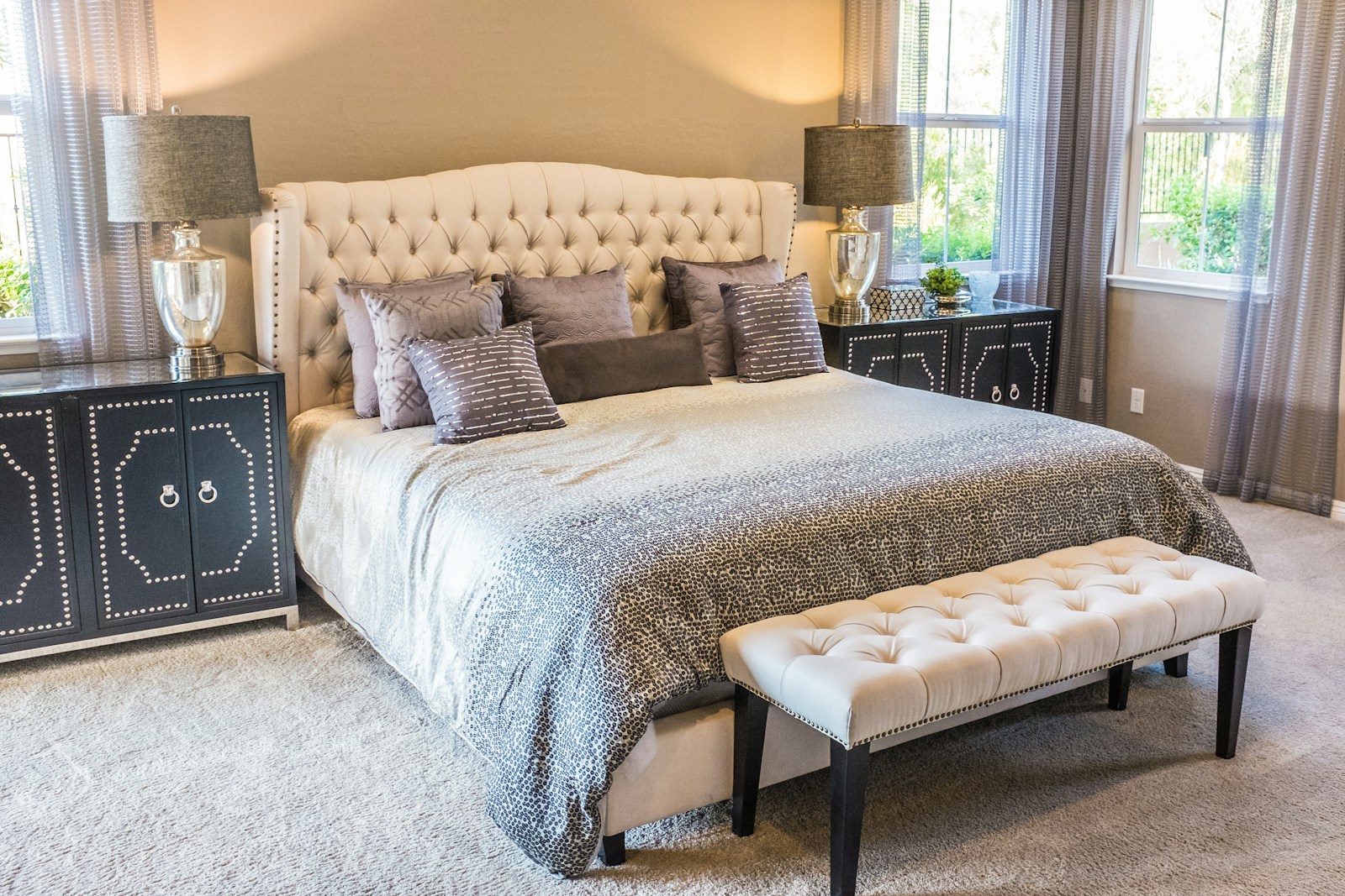 Elegant family room with layered bedding