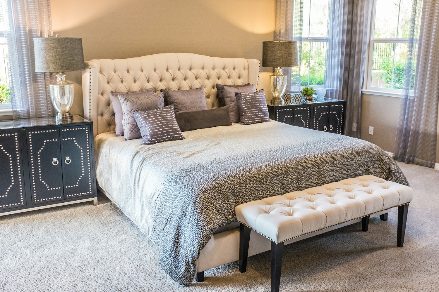 Calm boutique guest room with crisp bedding